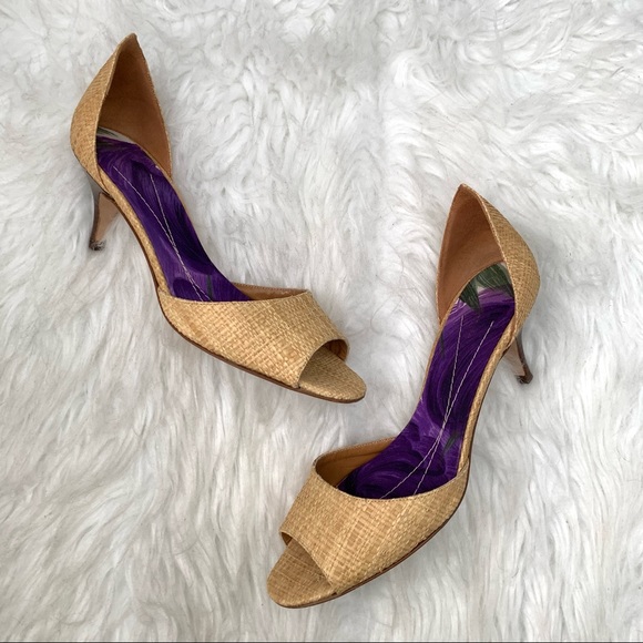 Kate Spade Eden Raffia Peep Toe Heels - Picture 2 of 9